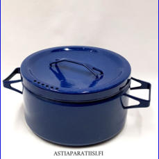 FINEL EMALI,sininen emalikattila,Design:Seppo Mallat,Suunniteltu 1973- luku,v�h�isi� k�yt�n j�lki�,Halkaisija n.19 cm,Korkeus n.11,5 cm, ilman kantta ja kahvaa,1 kpl,58 � /kpl ( Tuote nro / Item #190N)