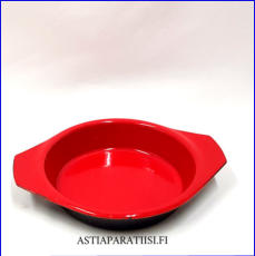 EMALI Design pieni punamusta emaliastia,Kaunis vintage ,k�yt�n j�lki�,halkaisija n.13 cm,Korkeus n. 2,5 cm, 1 kpl,10 � / kpl. (Tuote nro / Item 290N)