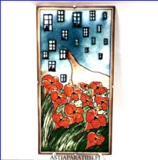 ARABIA, Sein�laatta "Ihmiselt� ihmiselle",Kiitt�en ty�panoksestani postissa,1. osa 3-osaisesta,Design:Helj� Liukko-Sundstr�m, Valmistettu 1990,Korkeus n. 35,5 cm, leveys n. 18 cm,175�( Tuote nro / Item #117HL )
