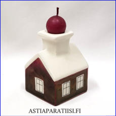 ARABIA, kynttil�njalka " Punainen talo" Design:Helj� Liukko-Sundstr�m, Valmistettu 1980-luvulta,Korkeus n. 10,5 cm, leveys n. 7 cm X 7 cm, 120 � ( Tuote nro / Item #320HL )
