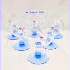 IITTALA, Mondo J��tel�malja / J�lkiruokamalja sininen liukuv�rj�tty jalka.,Design:Kerttu Nurminen,Tuotannossa: 1998-2008,Korkeus n.11,8 cm, halkaisija n.11,6 cm, 8 kpl,35� /kpl.( Tuote nro / Item #116LJ )