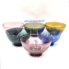 KARHULA LASI / IITTALA,J��tel�malja / J�lkiruokamalja,eriv�risi�,Design:Saara Sappinen,Tuotannossa: 1950�1960 luvulta,Korkeus n.5,4 cm, halkaisija n.10 cm, 6 kpl,15� /kpl.( Tuote nro / Item #119LJ )
