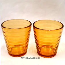 KARHULA,Amber/ meripihkan v�rinen puristelasia, Design: Aino Aalto,B�lgeblick. Suunniteltu 1935-1938-luvulta,Korkeus n.8,5 cm, 0 kpl, ( Tuote nro / Item #552J )