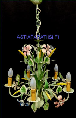 KATTOVALAISIN, 5:lla lampulla luutavasti Italia, 1970-luvun Mitat: halk. n. 53 cm,kruunun korkeus n. 58 cm,kokonaiskorkeus n. 87 cm ( Tuote nro / Item #104KV )