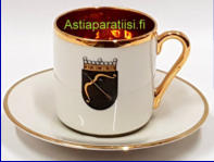 ARABIA,  Kuopion l��nin vaakuna espressokuppi /mokkakuppi,malli OC,Design:Olga Osol,Malli:Greta-Lisa J�derholm,Kupin korkeus n.5,6 cm, halkaisija n. 5,4 cm, Suunniteltu vuonna 1964-1971, 3 kpl,40�/ kpl ( Tuote nro 351Q )