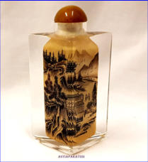 Kiinalainen k�sinmaalattu lasipullo / Chinese hand-painted glass bottle,korkeus n.12 cm, halkaisija n.7 cm,1kpl, 120�/kpl