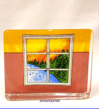 IITTALA, pieni lasikortti Suojassa mets�n, Design:Helj� Liukko-Sundstr�m,leveys n. 9,7 cm, korkeus n. 8 cm,2kpl,45�/kpl