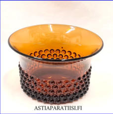NUUTAJ�RVI, N�ppyl�  lasimaljakko / kulho ruskea v�ri , Design: Saara Hopea,Valmistettu:1952-71-luku,Korkeus n.9 cm, halkaisija n.15 cm ,0 kpl, ( Tuote nro / Item #144MA )