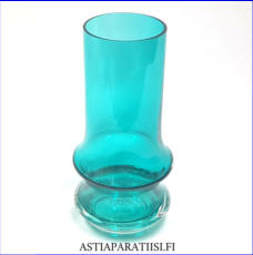 RIIHIM�EN LASI, Reimari Sarja maljakko turkoosi v�ri,Design: Tamara Aladin,Valmistettu 70-luku,Korkeus n.19,8 cm, halkaisija n.7 cm,0 kpl,( Tuote nro / Item #202MA )