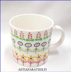 ARABIA,Kukka, moniv�rinen muki, Suunniteltu vuonna 2000. korkeus n.8 cm, halkaisija n.8,3 cm, 3 kpl, 36 �/kpl,( Tuote nro 143 P )