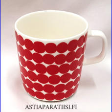 MARIMEKKO,  R�symatto puna-valkoinen muki,Design: Maija Louekari, Sami Ruotsalainen,korkeus n.10 cm, halkaisija n.9,3 cm, ,0 kpl,( Tuote nro 226 P )