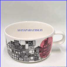 MARIMEKKO, Oiva/Siirtolapuutarha Teekuppi 25 cl Valkoinen/Musta/Vaaleanpunainen,Design:Maija Louekari, korkeus n.5,5 cm, halkaisija n.10 cm, ,1 kpl,26�/kpl Tuote nro 230 P )
