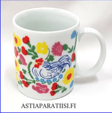 MARIMEKKO, Charles- kukko ja kukka kuvioinen posliinimuki,Design: Maija Isola 1973,tehty v. 2005  korkeus n.8 cm, halkaisija n.7,5 cm, 0 kpl, ( Tuote nro 239 P )