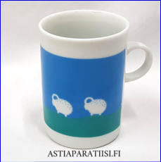 AARIKKA, pieni� Lammas muki,korkeus n.8,8 cm, halkaisija n.6,3 cm, 1 kpl, 15 �/kpl,( Tuote nro 278 P )