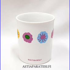 MARIMEKKO,muki, Made in Englandi,Tuotannossa 1980-90 luku,korkeus n.9,6 cm, halkaisija n.8,2 cm, 1 kpl, 25 �/kpl,( Tuote nro 289 P )
