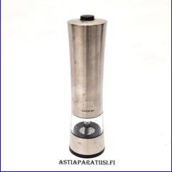 S�hk�inen suola- tai pippurimylly,matta hopea,paristok�ytt�inen ruostumaton ter�s,design Copenhagen,Korkeus,n.21,5 cm, halkaisija 6,5 cm,1 kpl, 15�/kpl.( Tuote nro 202TA)