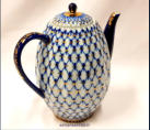 Russian Imperial Lomonosov Porcelain Hard Teapot Tulip Cobalt Net coffee Pot, 1kpl,190�/kpl